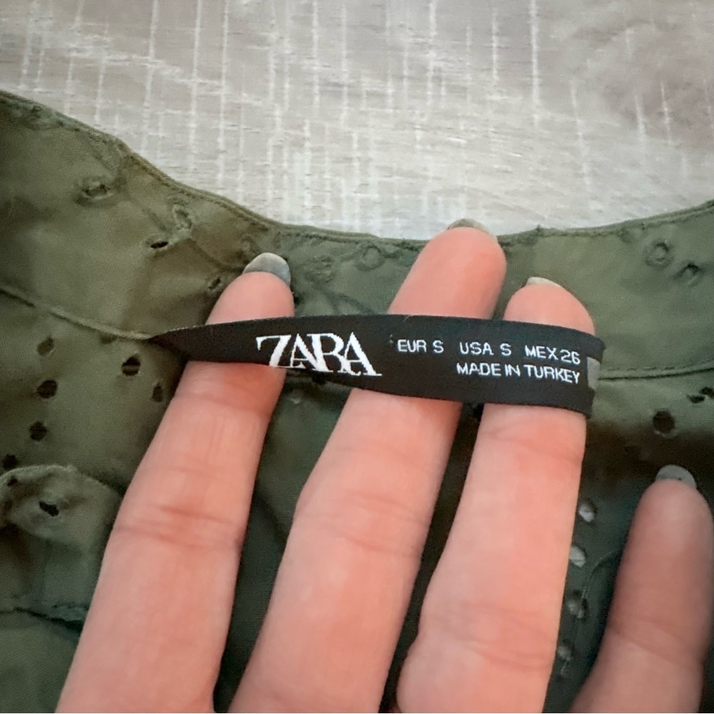Zara Olive Green Eyelet Dress - Picture 3 of 10